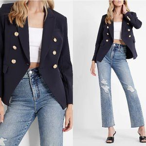 BNWT Express Navy Novelty Button Double Breasted Military Style Blazer